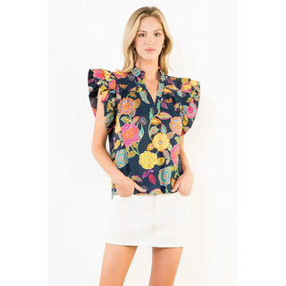 THML Tops - Blouse Ruffle Sleeves Floral Print Top