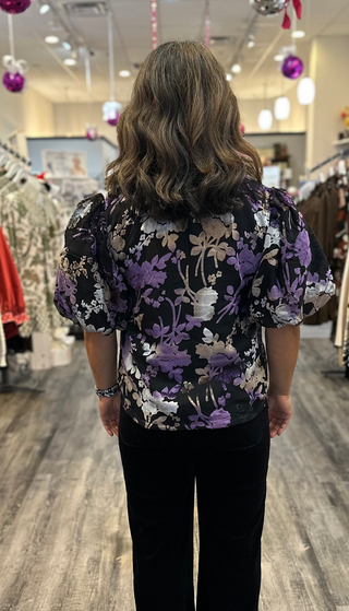 THML Tops - Blouse Sale Puff Sleeve V-Neck Velvet Detail Top