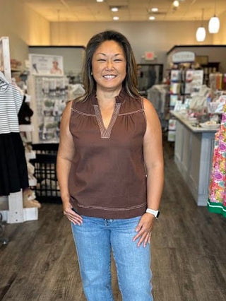 THML Tops - Blouse Sleeveless Top w/Stitching Details