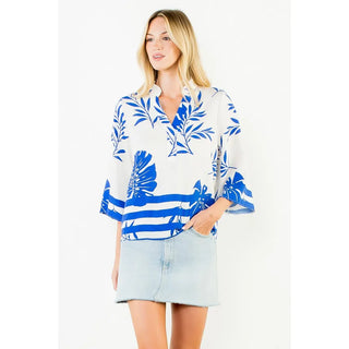 THML Tops - Blouse Xsm 3/4 Sleeve Leaf Print Top