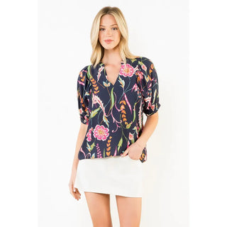 THML Tops - Blouse Xsm Floral Print Short Sleeve V-Neck Top