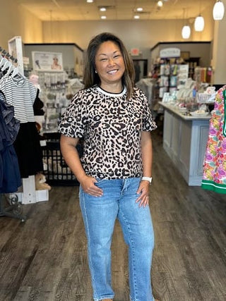 THML Tops - Blouse Xsm Flowy Puff Sleeve Animal Print Top