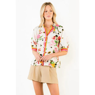 THML Tops - Blouse Xsm Half Sleeve Button Down Floral Print Top