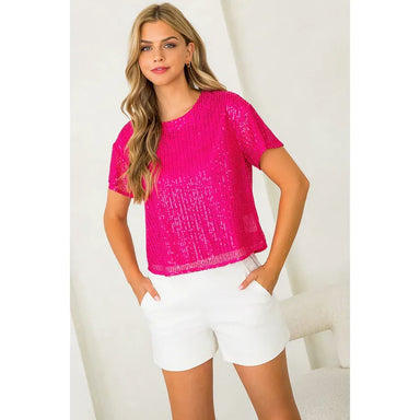 THML Tops - Blouse Xsm Sequin Short Sleeve Top Hot Pink