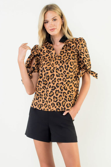 THML Tops - Blouse Xsm Short Sleeve Cheetah Print Top