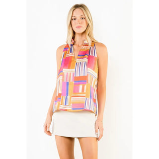 THML Tops - Blouse Xsm Sleeveless Ruffled Neck Pattern Top