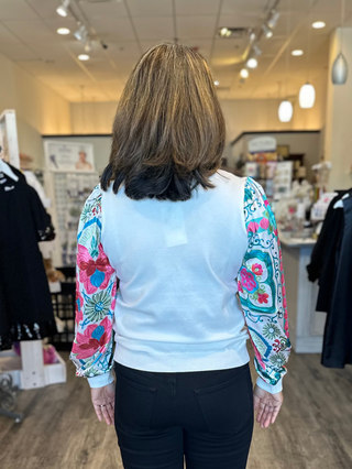 THML Tops - Sweaters Silky Floral Sleeve Sweater Top