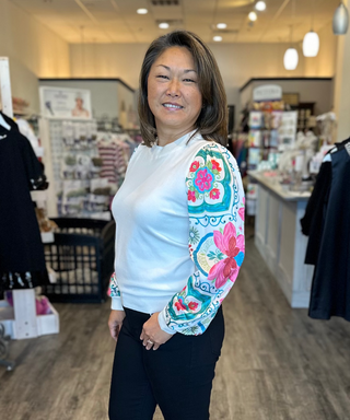THML Tops - Sweaters Silky Floral Sleeve Sweater Top