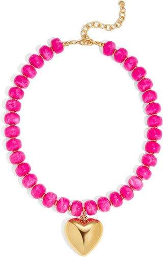 Thomas & Co Jewelry - Necklaces Chunky Beaded Heart Necklace Hot Pink