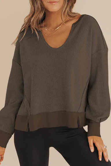 Thomas & Co Tops - Pullover Sm Waffle Knit Long Sleeve Top Brown
