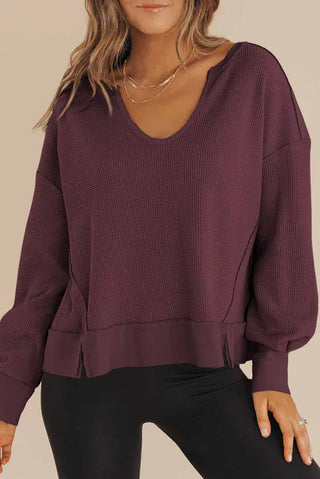 Thomas & Co Tops - Pullover Sm Waffle Knit Long Sleeve Top Burgundy
