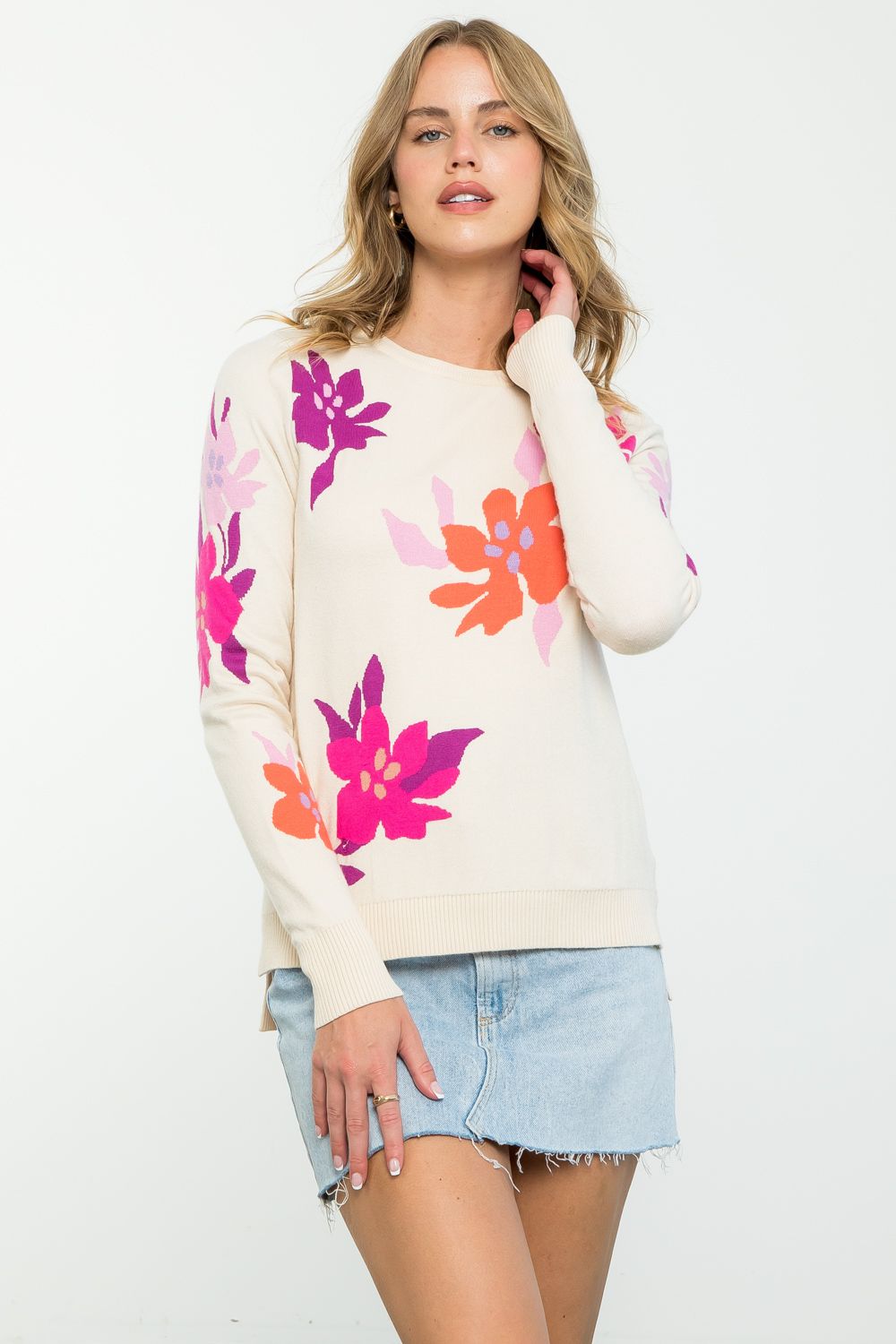 Floral Knit Long Sleeve Sweater