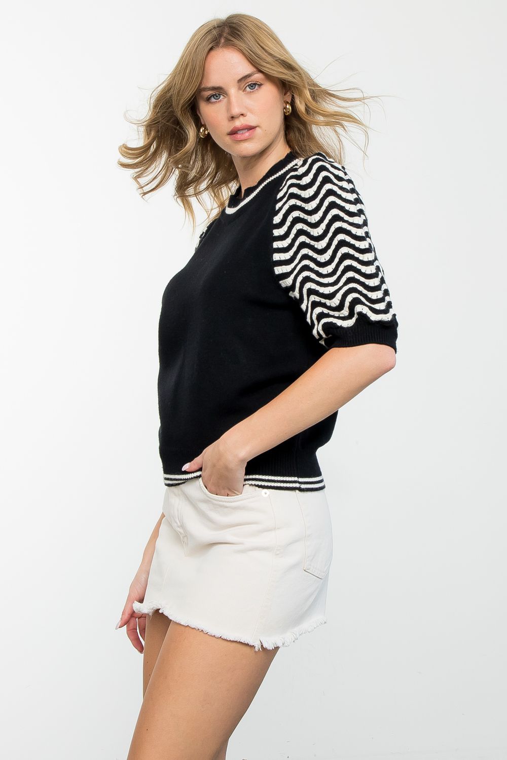 Sale Striped Short Sleeve Knit Top