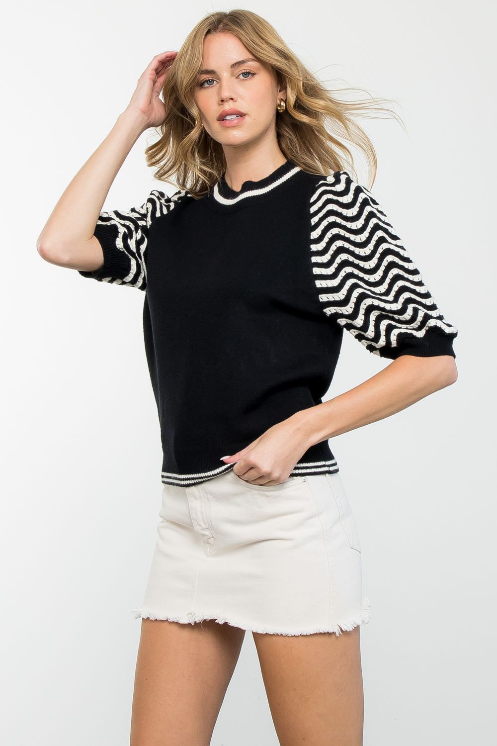 Sale Striped Short Sleeve Knit Top