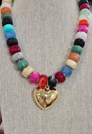 Tulip Lane Jewelry - Necklaces Rainbow Beaded Heart Necklace