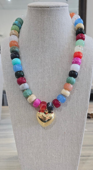 Tulip Lane Jewelry - Necklaces Rainbow Beaded Heart Necklace