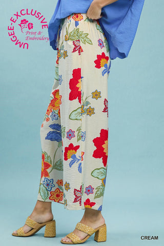 Umgee Bottoms - Pants Floral Print Wide Leg Crop Pant
