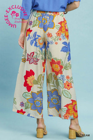Umgee Bottoms - Pants Floral Print Wide Leg Crop Pant