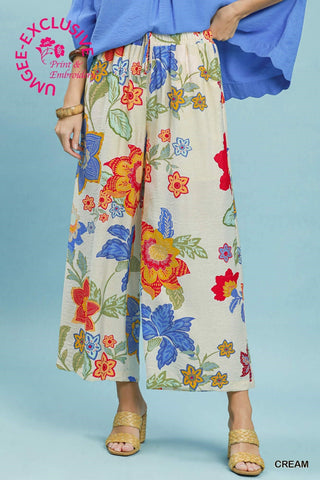 Umgee Bottoms - Pants Floral Print Wide Leg Crop Pant