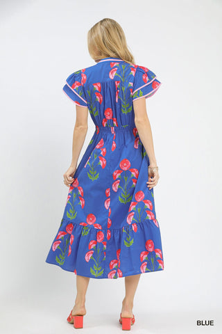 Umgee Dresses Blossom Meadow Print Midi Dress