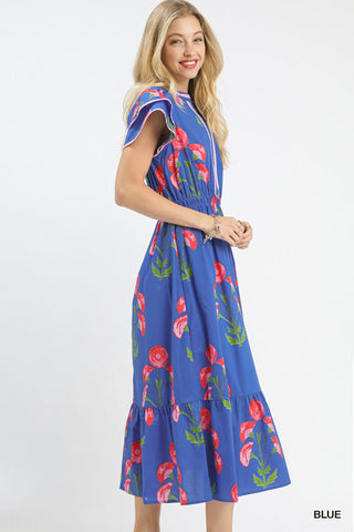 Umgee Dresses Blossom Meadow Print Midi Dress