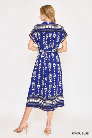Umgee Dresses Border Print Collared Midi Dress