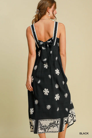 Umgee Dresses Floral Border Print Midi Dress w/Rick Rac Trim