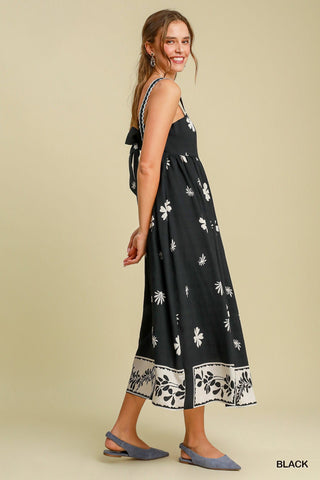 Umgee Dresses Floral Border Print Midi Dress w/Rick Rac Trim