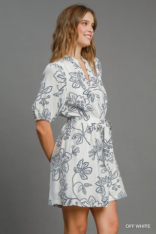 Umgee Dresses Floral Print Half Button Down Mini Dress