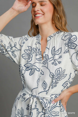 Umgee Dresses Floral Print Half Button Down Mini Dress