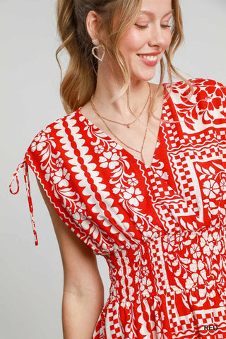 Umgee Dresses Print Smocked Waist Dress