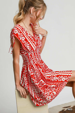 Umgee Dresses Print Smocked Waist Dress