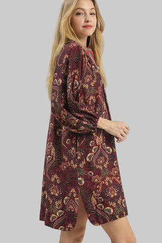 Umgee Dresses Sale Floral Damask Print Collared Dress