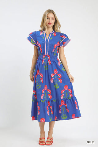 Umgee Dresses Sm Blossom Meadow Print Midi Dress