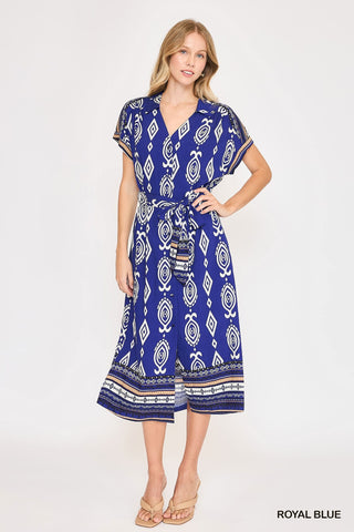 Umgee Dresses Sm Border Print Collared Midi Dress