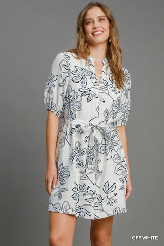 Umgee Dresses Sm Floral Print Half Button Down Mini Dress