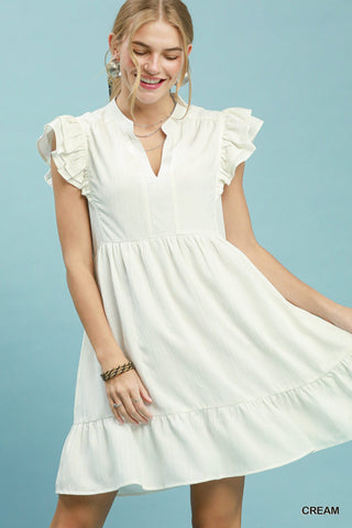 Umgee Dresses Sm Ruffle Sleeve Babydoll Dress