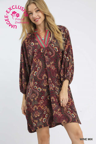 Umgee Dresses Sm Sale Floral Damask Print Collared Dress