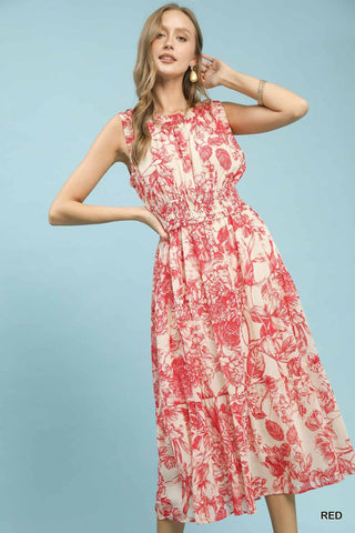 Umgee Dresses Sm Toile Print Midi Dress