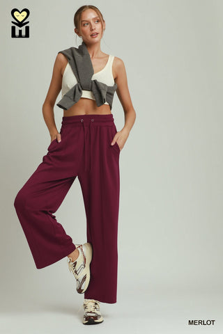 Umgee Loungewear- Sleepwear - Bottoms Med Pull On Straight Leg Pants Merlot