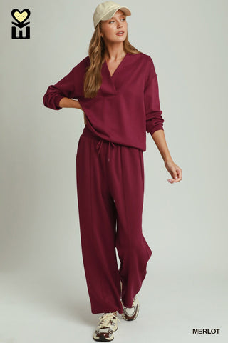 Umgee Loungewear- Sleepwear - Bottoms Pull On Straight Leg Pants Merlot
