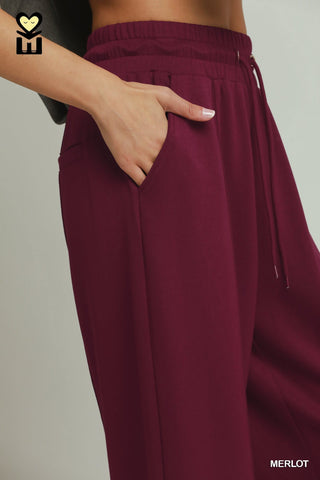 Umgee Loungewear- Sleepwear - Bottoms Pull On Straight Leg Pants Merlot