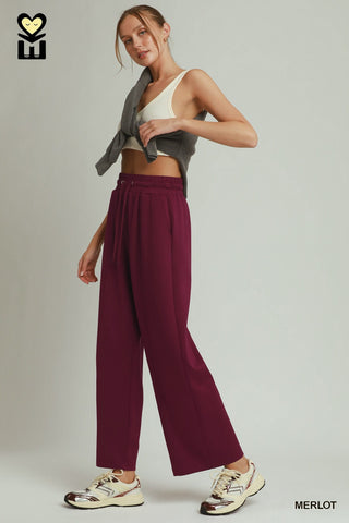 Umgee Loungewear- Sleepwear - Bottoms Pull On Straight Leg Pants Merlot