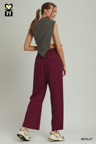 Umgee Loungewear- Sleepwear - Bottoms Pull On Straight Leg Pants Merlot