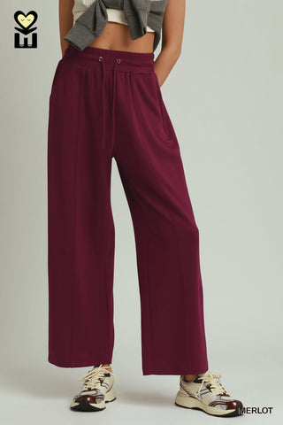 Umgee Loungewear- Sleepwear - Bottoms Sm Pull On Straight Leg Pants Merlot