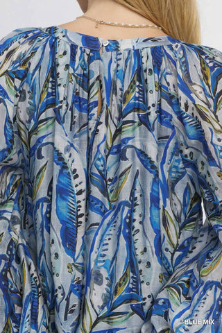 Umgee Tops - Blouse Sale Mix Leaf Print Peasant Blouse