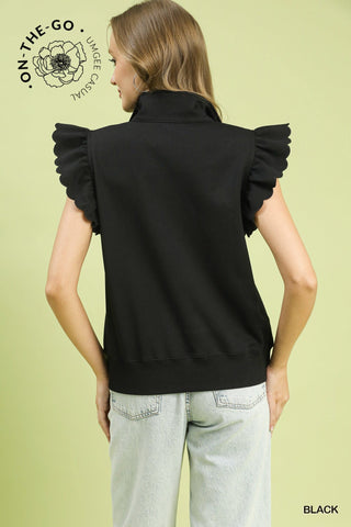 Umgee Tops - Sweatshirt Luxe Cotton Ruffled Zip-up Sweatshirt