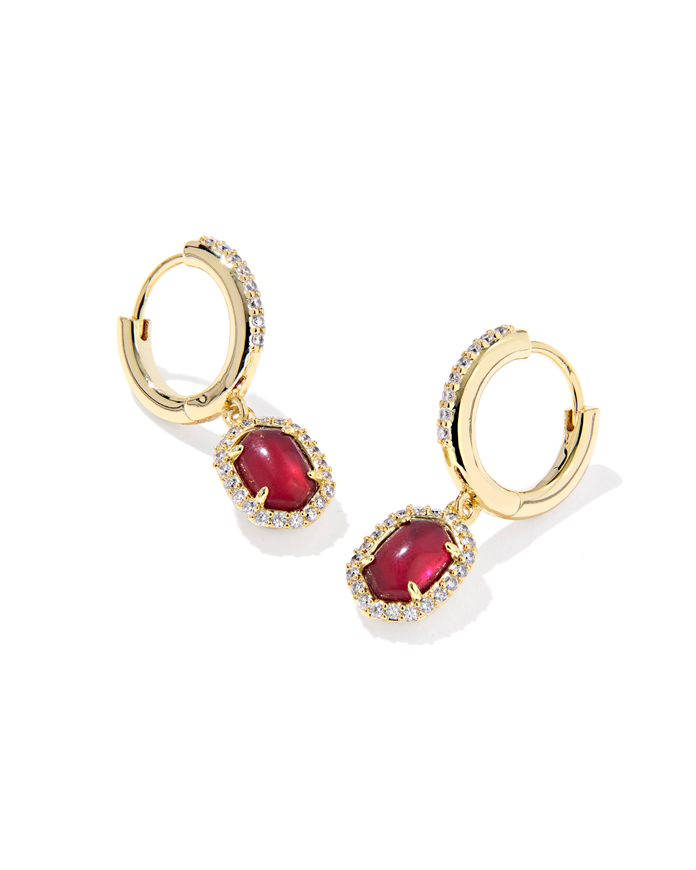 Daphne Gold Crystal Frame Huggie Earrings Dark Burgundy Illusion