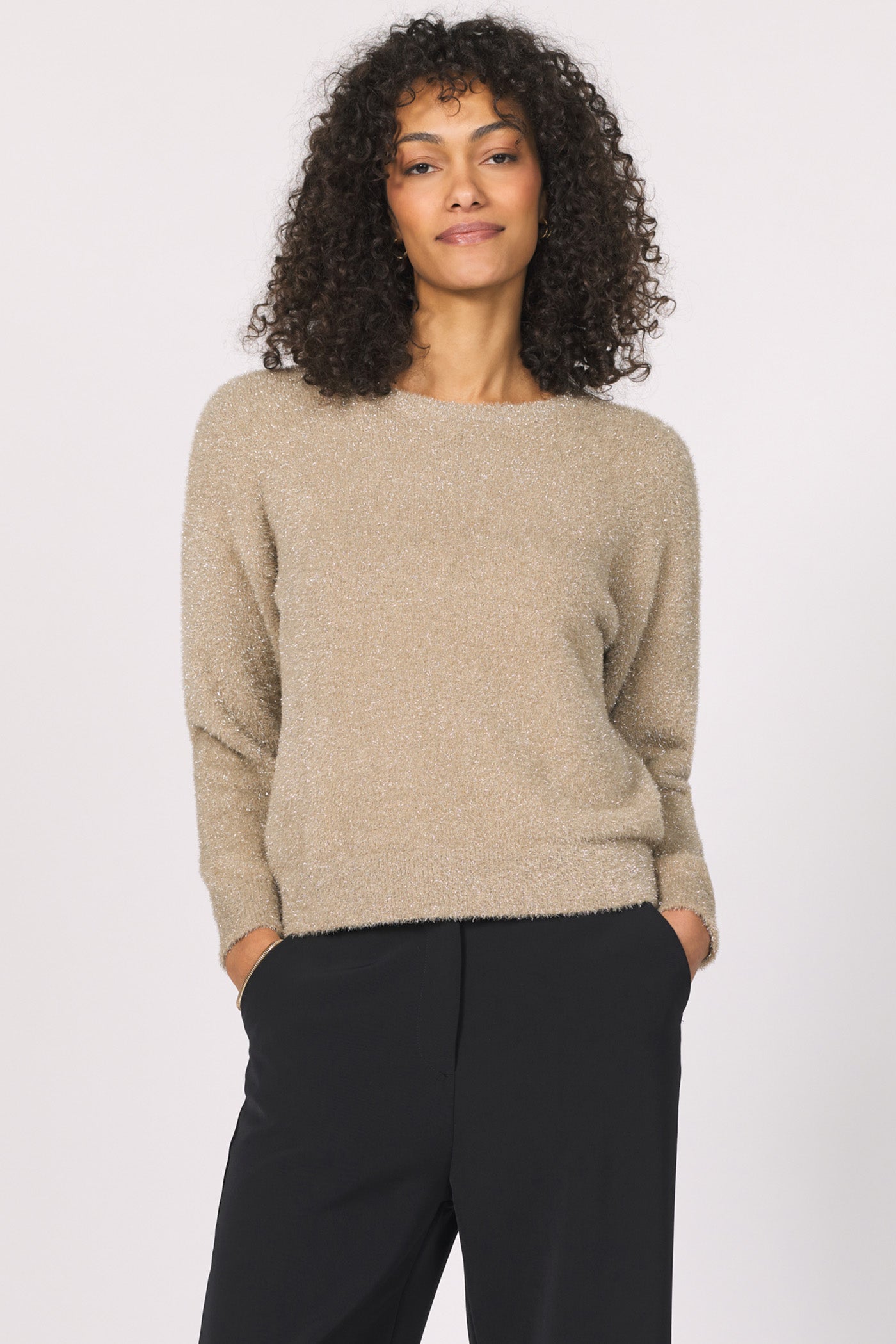 Jaylani Drop Shoulder Metallic Sweater Champagne