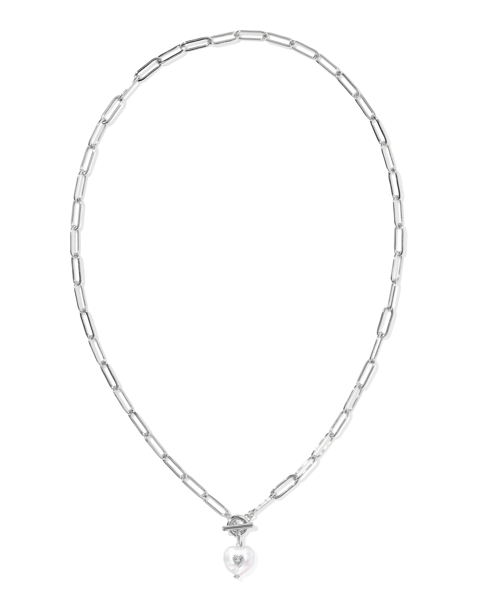 Sasha Silver Heart Link & Chain Necklace Pearl
